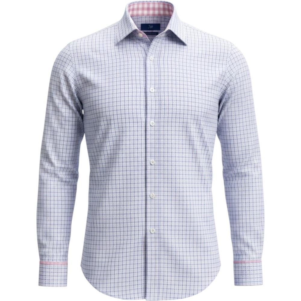 Egara Mens XL Blue Pink Micro Check Non Iron Cotton Long Sleeve Dress Shirt